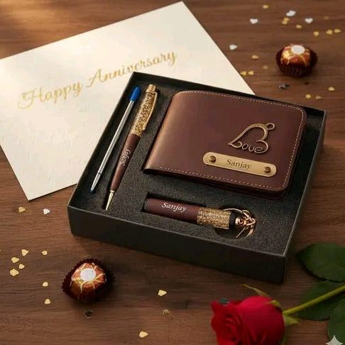 Brown wallet keyring pen Hamper set exclusive for corporate and commercial gifts