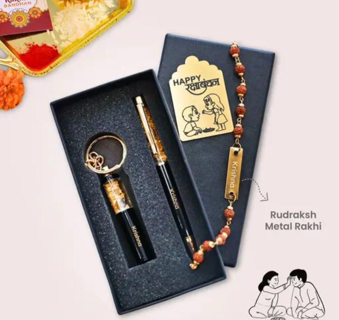Customizable Rakhi Pen & Keychain Set - Personalized Gifts for Raksha Bandhan