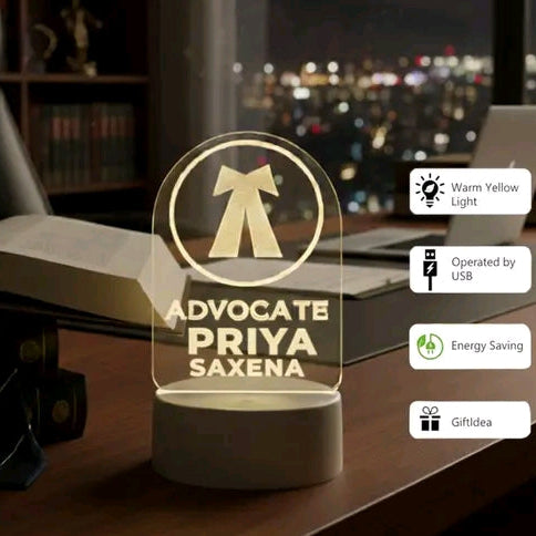 Personalized Advocate Name LED Table Night Lamp | Customized Lawyer Name Gift | Warm Light with White Base – Unique Desk Decor for Office & Home