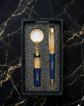 Personalized Blue Gold Flake Pen & Keychain Gift Set