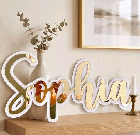 Custom Golden or white Mirror Acrylic Name Sign for wall design decor