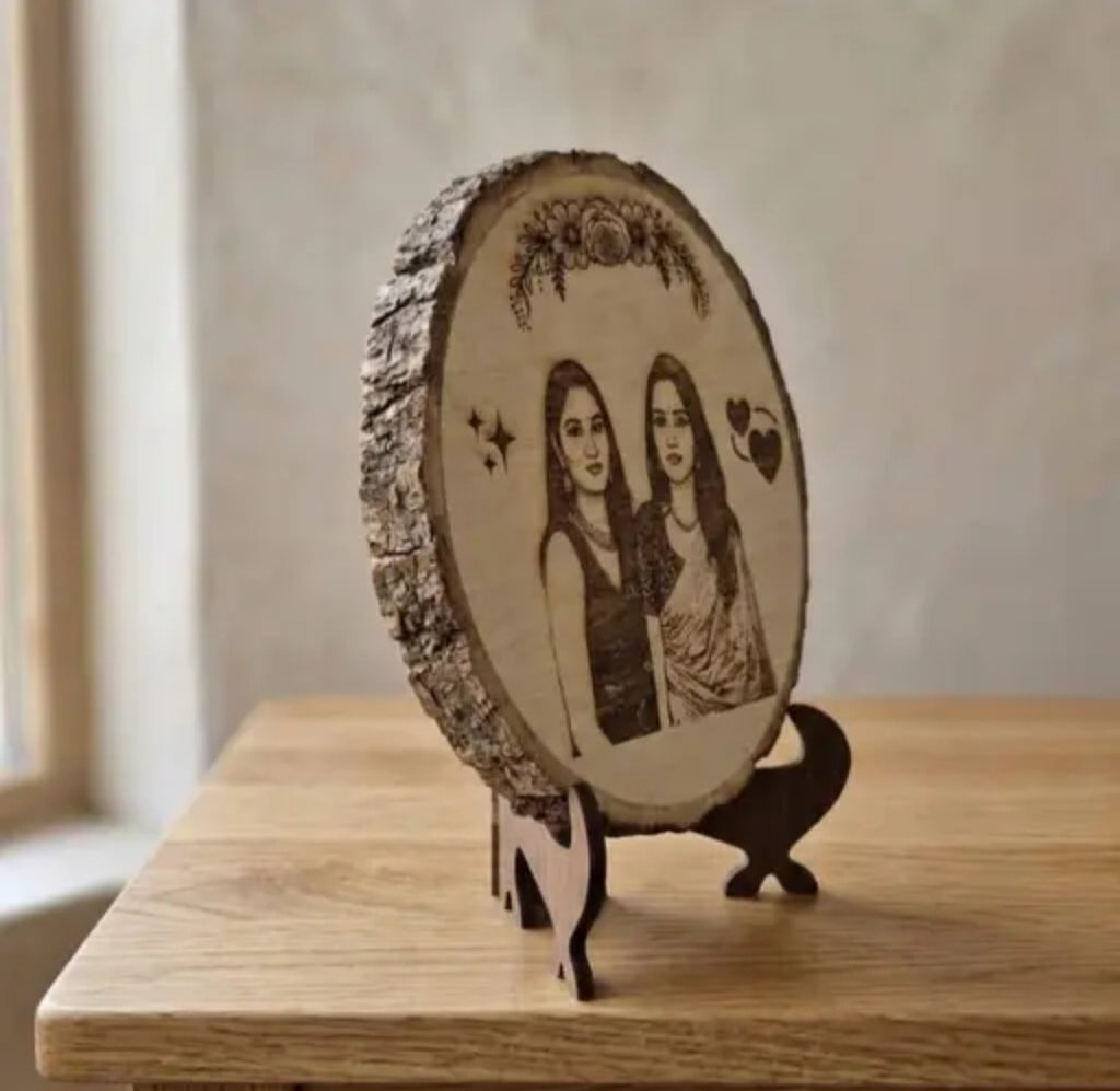 Handcrafted Wooden Photo Slab with Stand