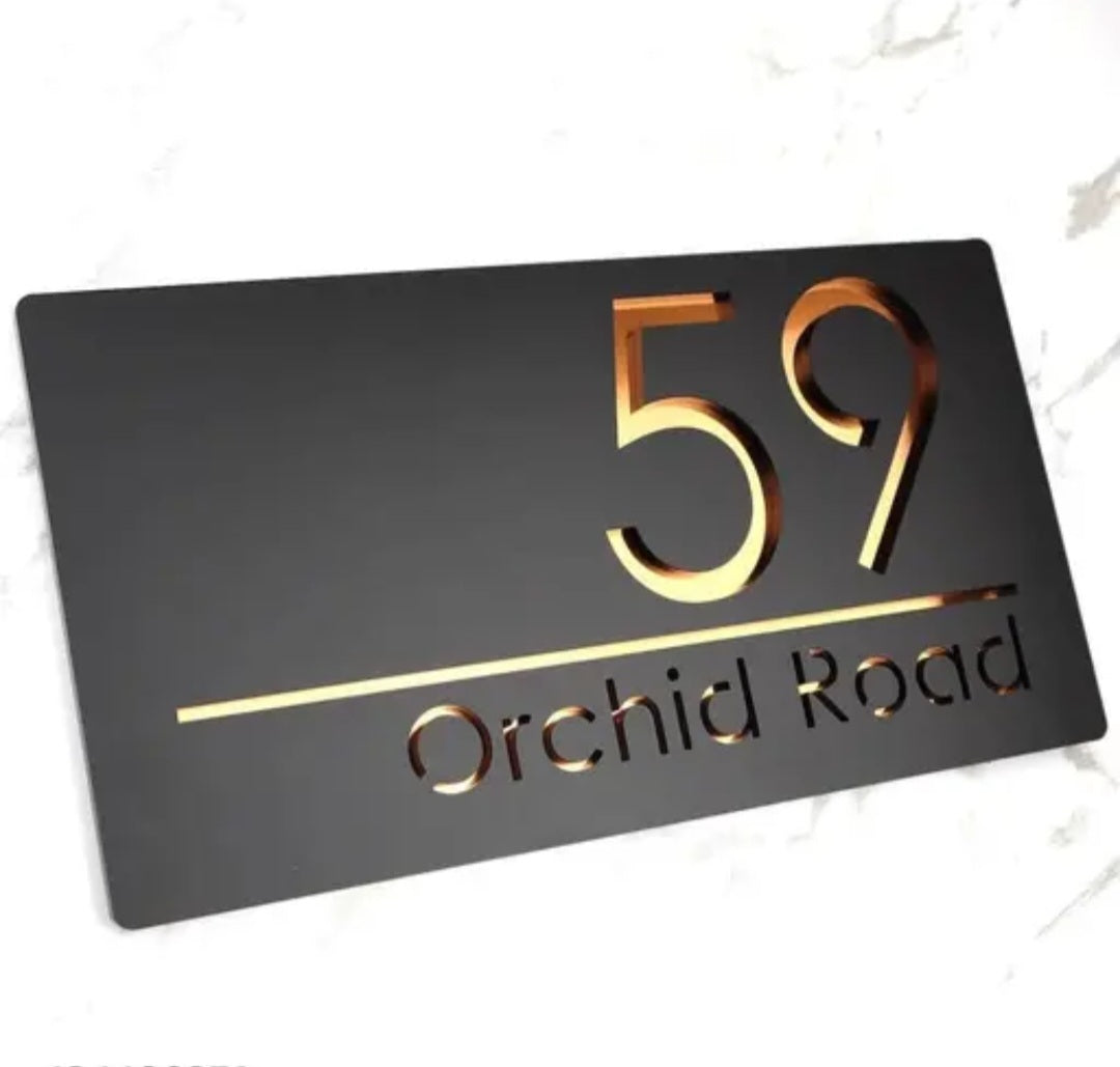 Personalized Door Name Plate for Home Entrance With Font Plate color Options | Name Plate For Home, Office & Outdoor Entrance 12 * 6 inch | Color -Black & Gold