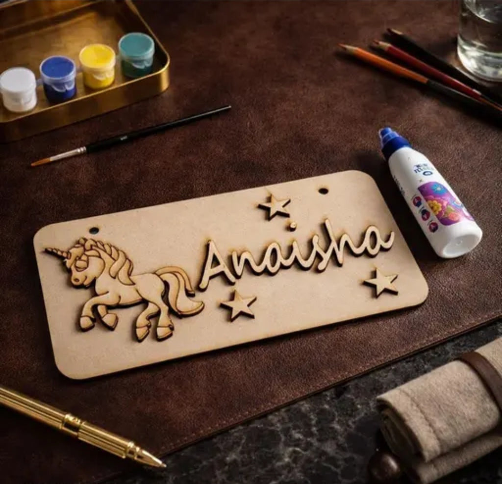 Personalized Kids DIY Name Plate Kit | MDF Wood Name Board for Kids Room Door