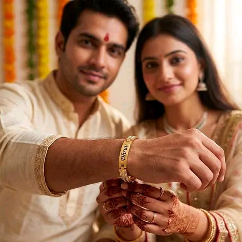 Customised Rakhi – Gold Kada for Men – Customised Name Rakhi Gift for Brother Free Size