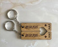 Personalized Wooden Couple Heart Keychain Set