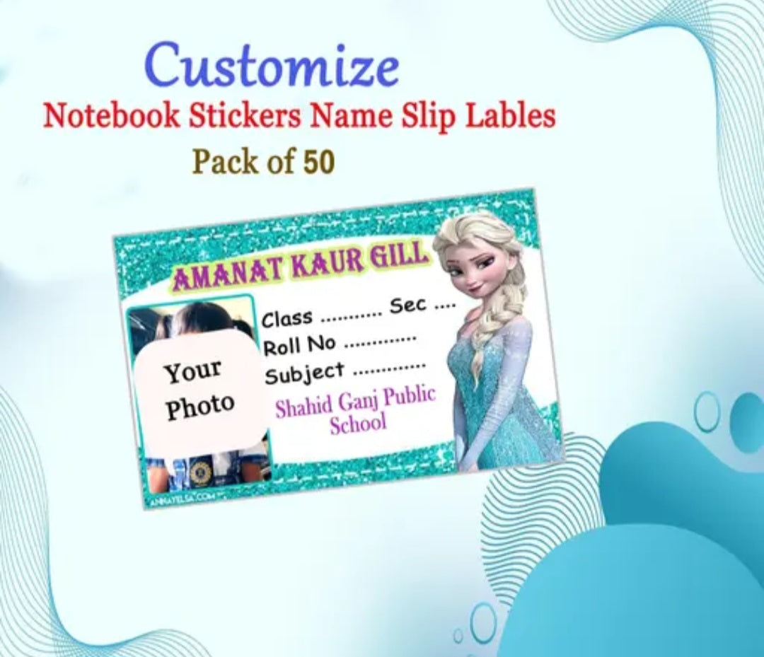 Personalized-1 School Stickers Labels With Student Own Picture, Name, set of 50 pcs
