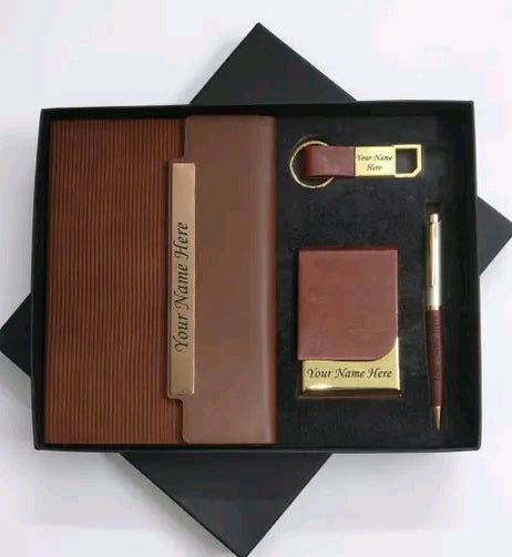 Personalized Leather Gift Set with Card Holder (Diary, Pen & Keychain) corporate gifts