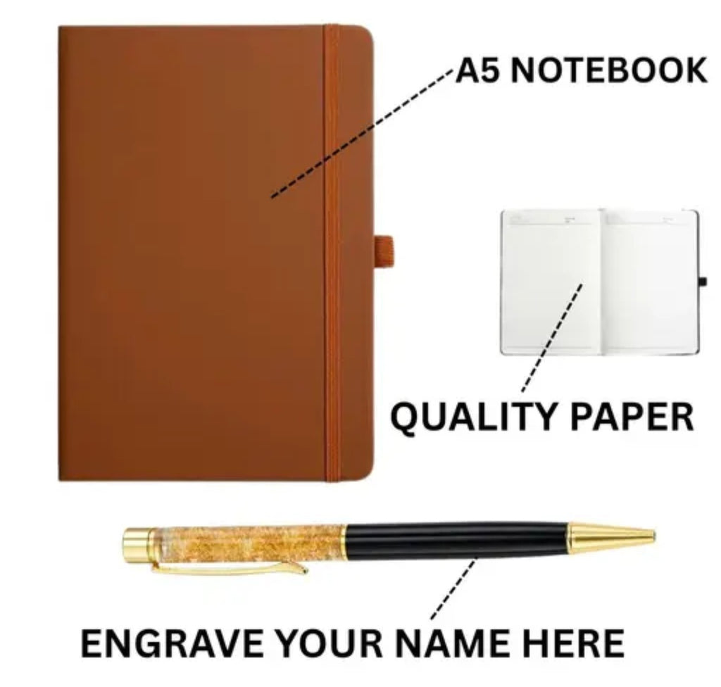 Personalized Leather Diary & Pen Gift Set