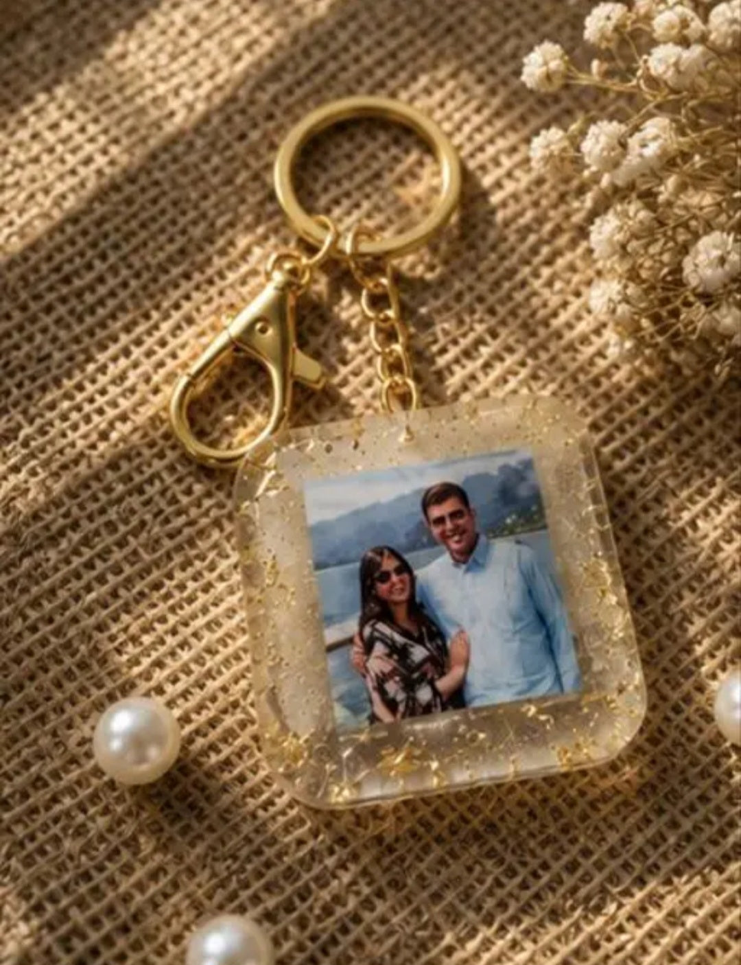 Personalized Resin Alphabet Keychain with Dried Flowers & Tassel