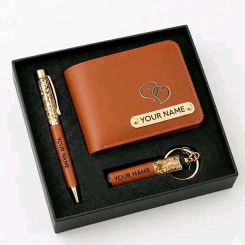 Gift box wallet pen key ring  customize with name
