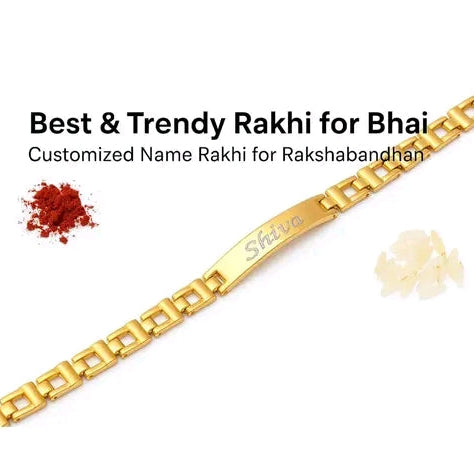 Customized bracelet Rakhi for Brother  Name Rakhi gold