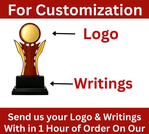 19 CM Wooden Finish Trophy Set of 10 | Big Size Customizable Award Trophies | Premium Look with Black Base | School, Sports & Event Prize (Free Customization)