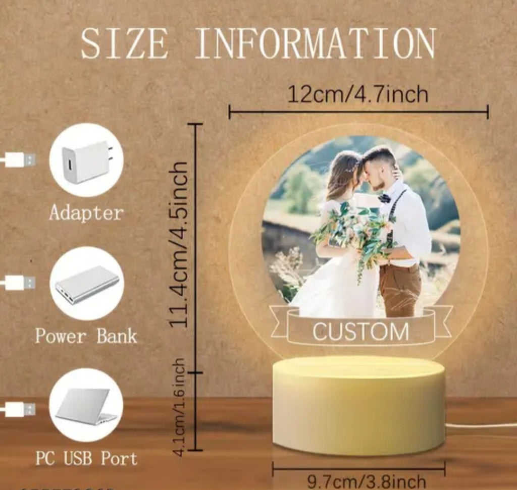 Customizable Photo LED Night Light, Personalized Acrylic Lamp, USB Powered, Ideal for Couples, Anniversaries & Birthdays, Perfect Bedroom Reading Companion, Lamp for Bedroom