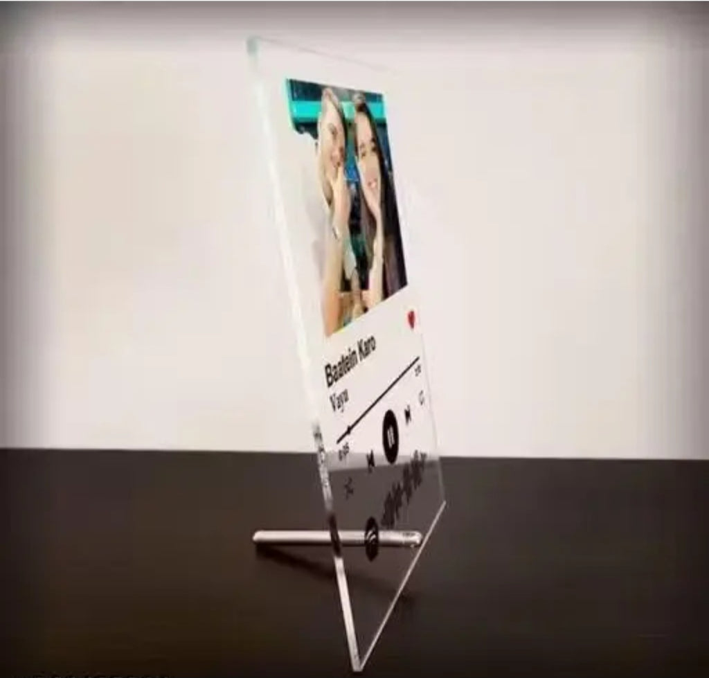 Customized Spotify with photo & scannable link with musical plaque with stainless steel stand