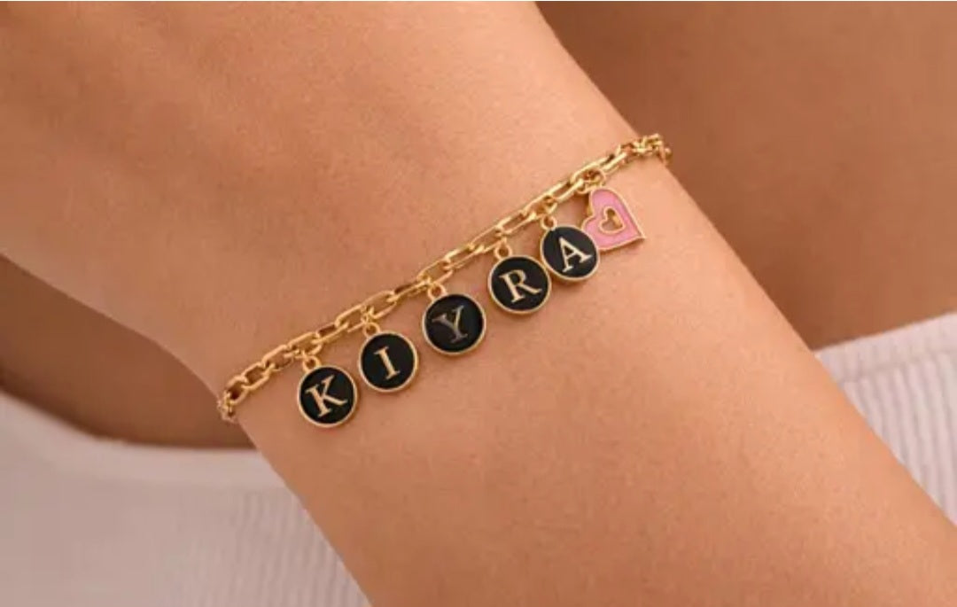 Personalized Gold Plated Name Charm Bracelet for Women & Girls with Heart Design