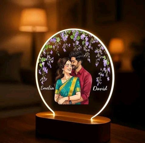Customized Photo Frame with LED Base & Adapter lamp  | Personalized Gift for Birthday, Home Decor