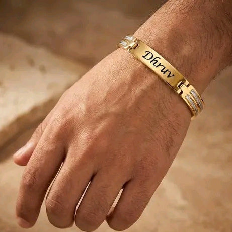 Customised Rakhi – Gold Kada for Men – Customised Name Rakhi Gift for Brother Free Size