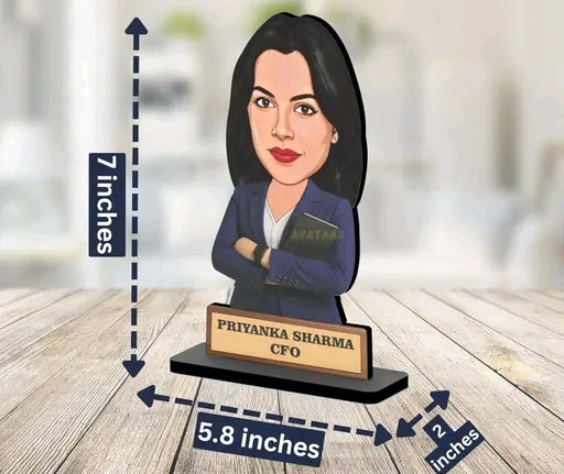 Personalized Workaholic Girl Caricature Gift Custom Office Desk