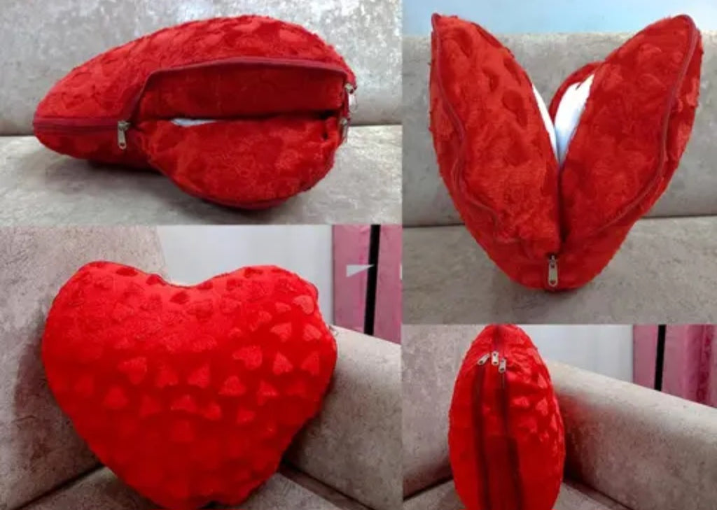 Personalized Large Double Heart Shape Fur Cushion Customized Photo Cushion Pillow for Best Wishes Valentine Day Gifts ( RED ) PACK OF 1