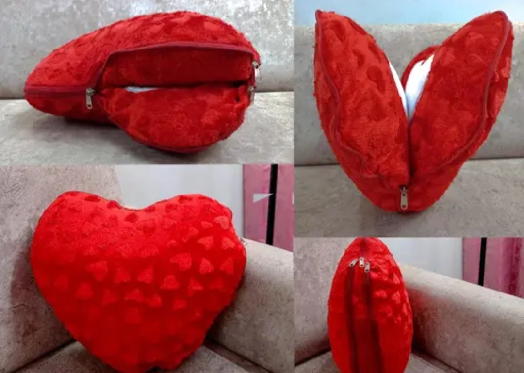 Personalized Large Double Heart Shape Fur Cushion Customized Photo Cushion Pillow for Best Wishes Valentine Day Gifts ( RED ) PACK OF 1