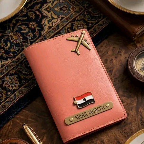 Customized Peach Passport Cover for Women & Men | Personalized Name Engraved Passport Holder