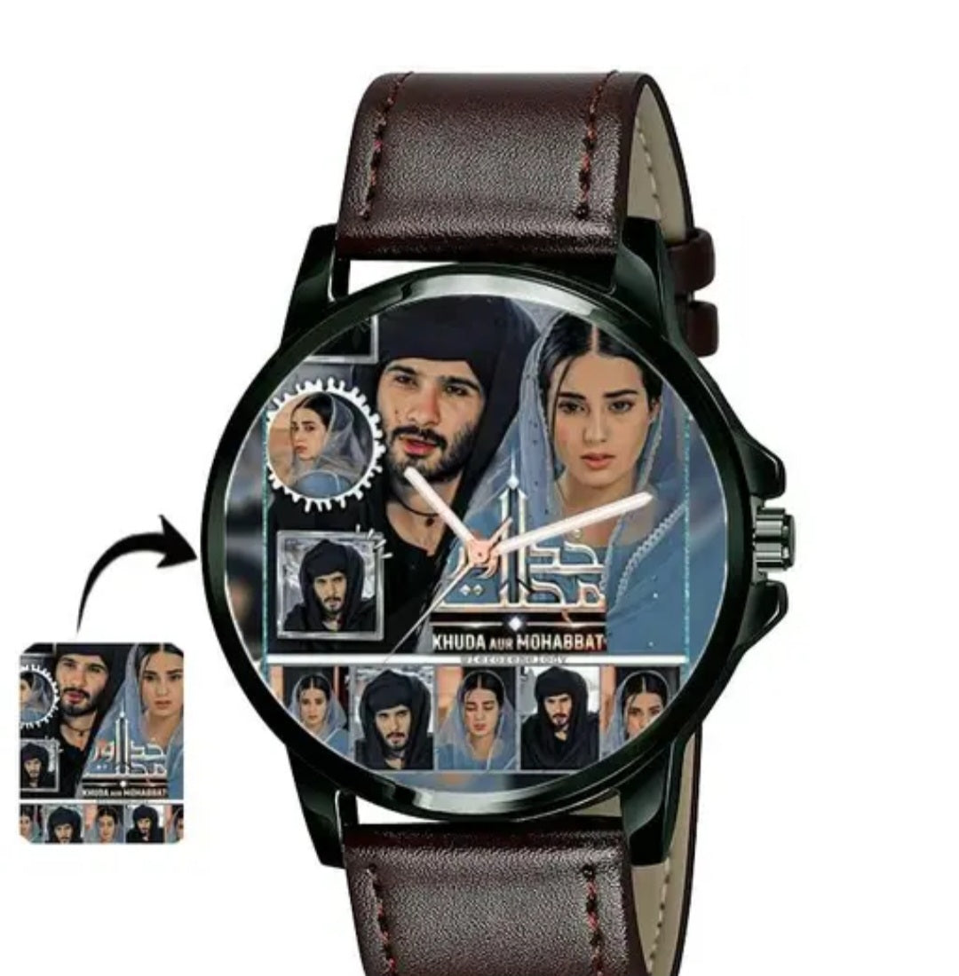 Men's Brown Strap Watch Personalized Customised Photo Print Dial Watch Gift for Birthday or Anniversary