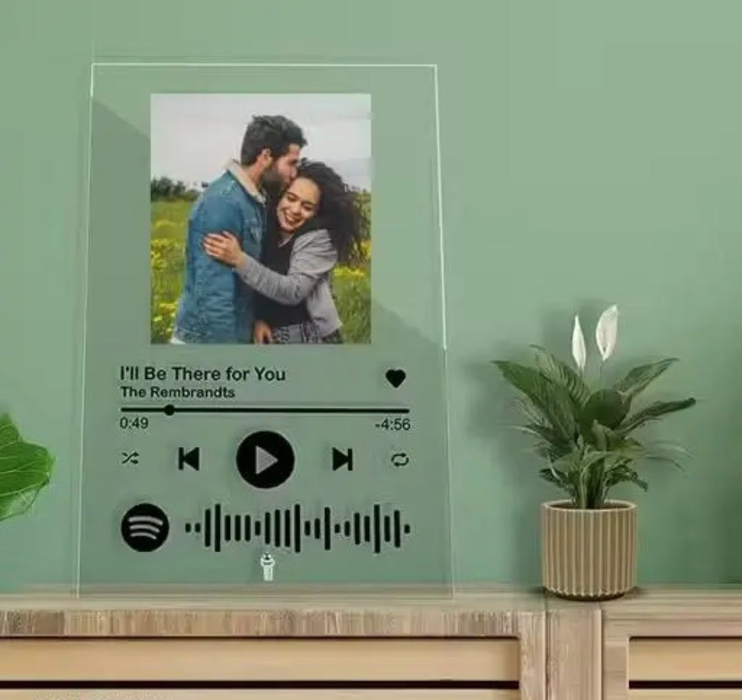 Customized Spotify with photo & scannable link with musical plaque with stainless steel stand