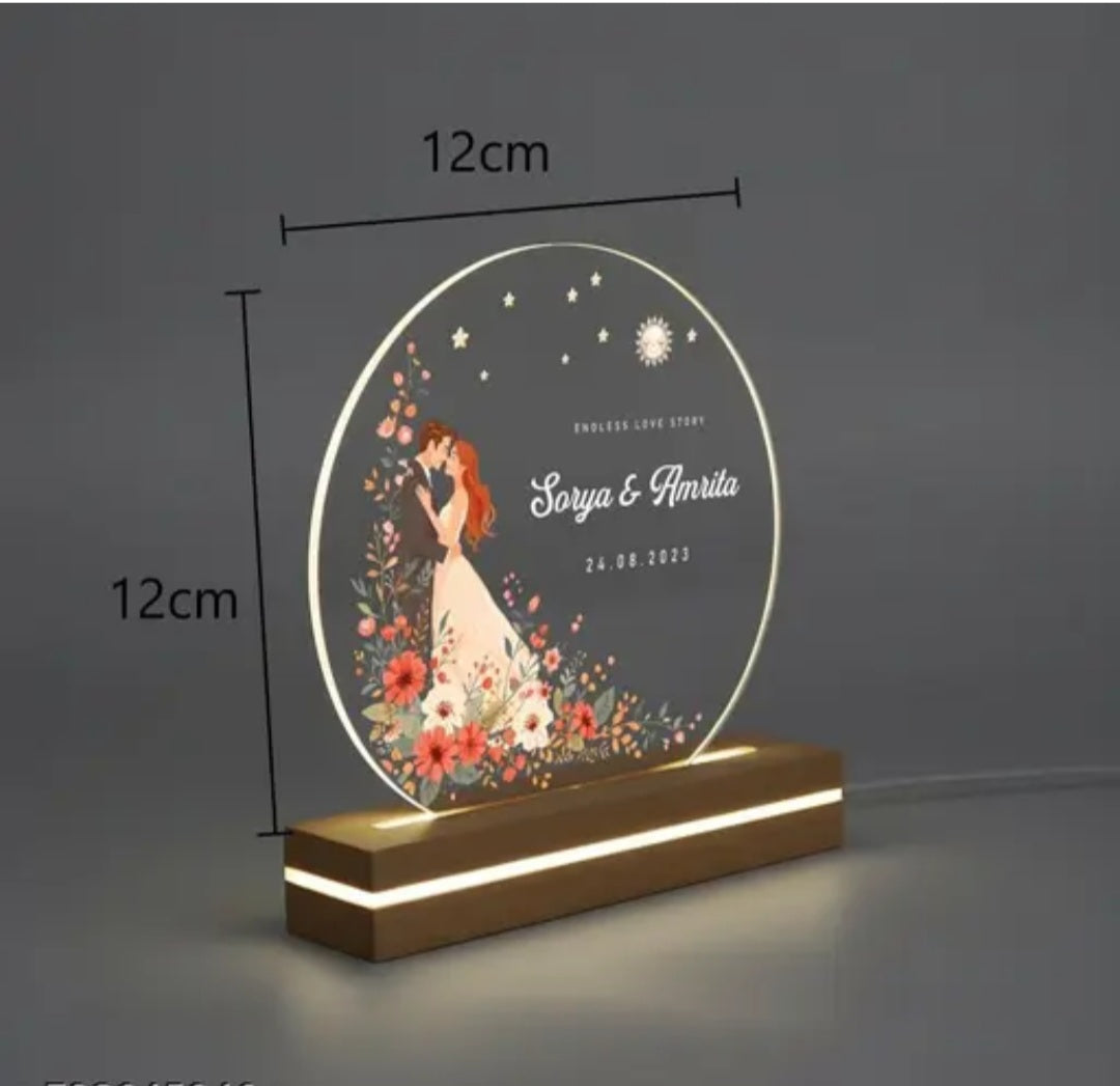 Personalized Couple Acrylic LED Lamp with Wooden Base| Customized Name & Date Night Light | USB Powered Romantic Home Décor