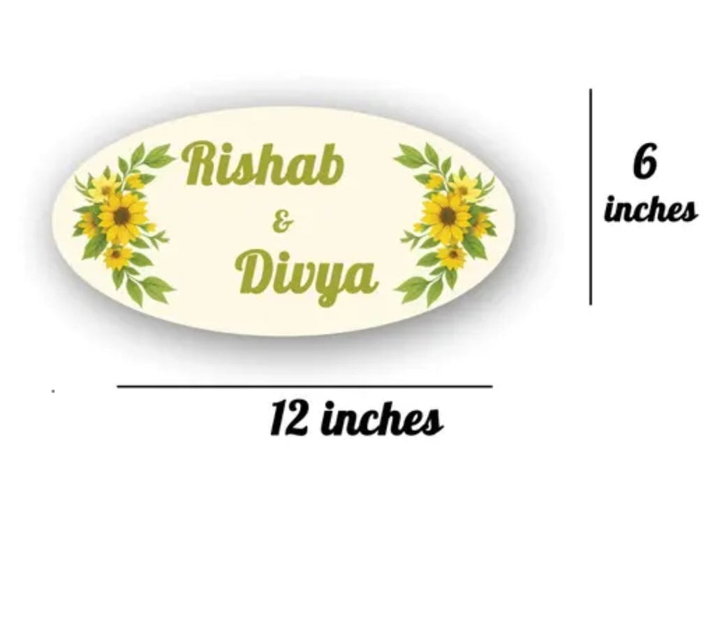 Vectopic Decor Customized Wooden Couple Name Plate – 12x6 Inch Oval Personalized Door Sign Board