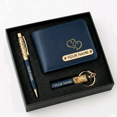 Gift box wallet pen key ring  customize with name