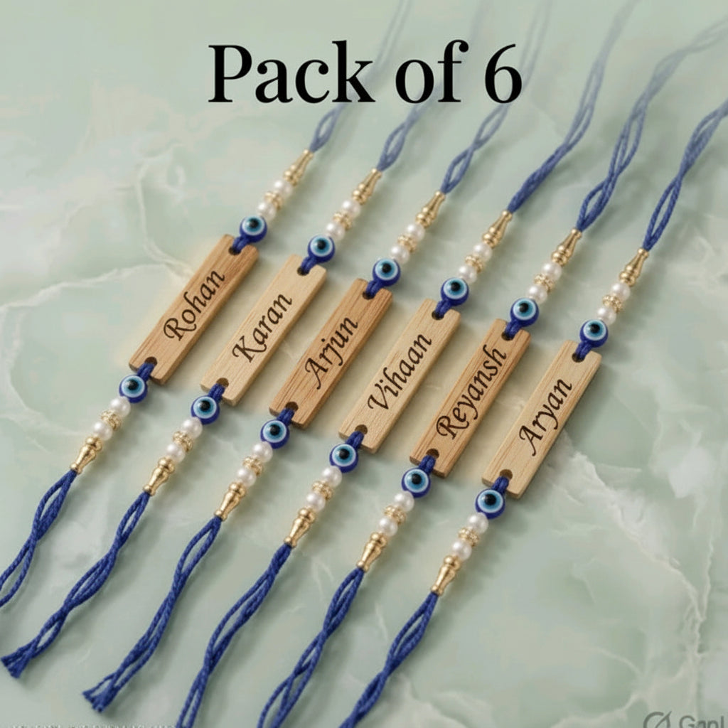Customised Rakhi - Set Of 6 | Name Rakhi | Evil Eye Rakhi Customised Name
