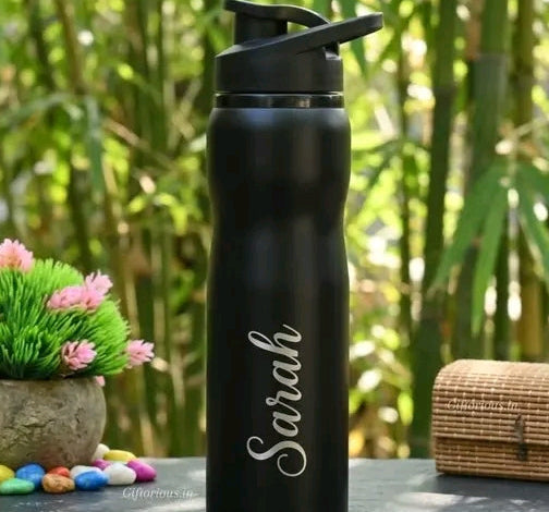 Customized Sipper Flask Bottle with Name - Black ( 750ml) - Hot and Cold