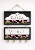 Customized Wooden Couple Name Plate For Home Entrance outdoor With Bells | Handcrafted Floral Wooden Name Board for Home Decor
