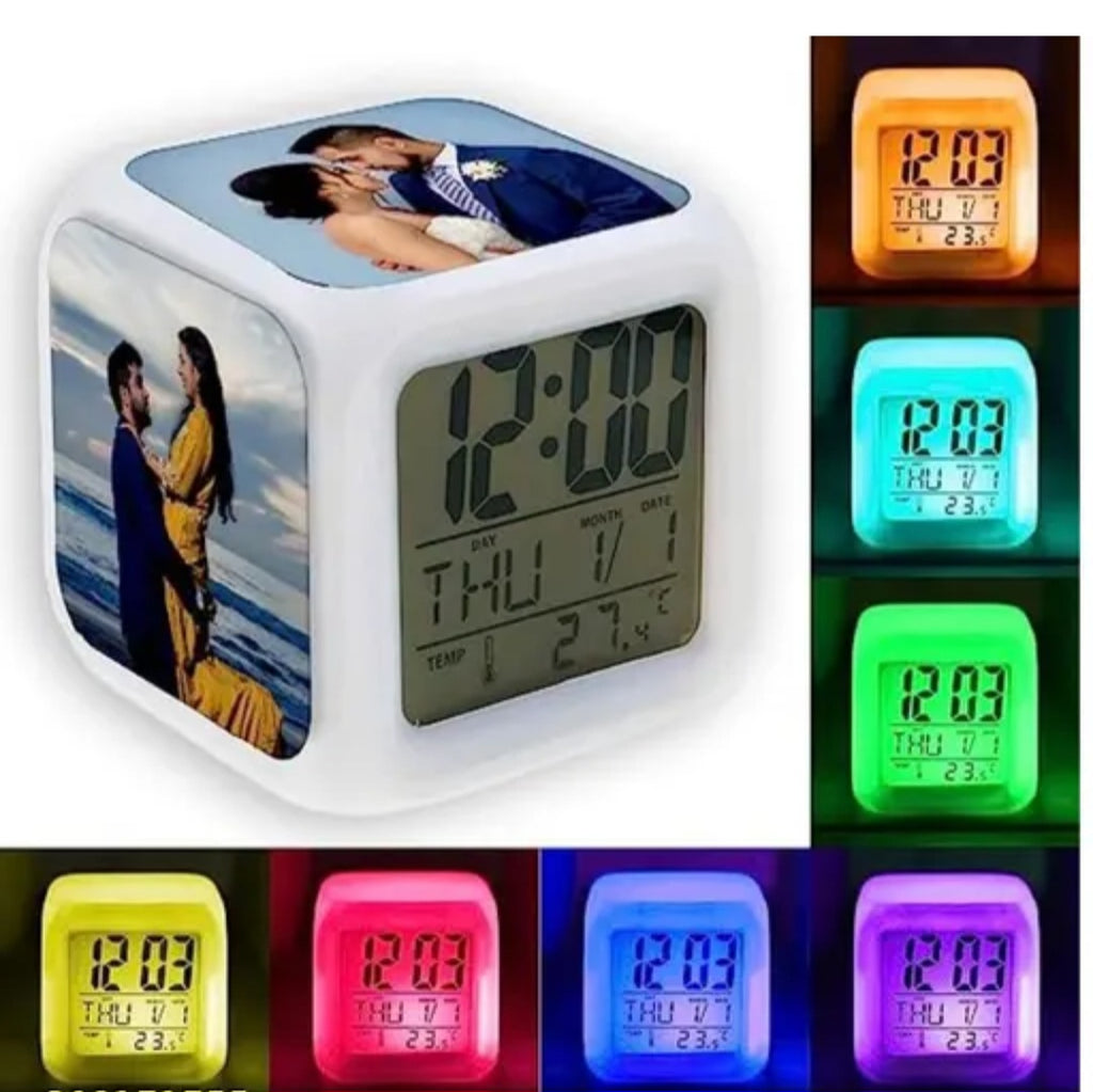 Customized 7 Colour Changing LED Digital Clock With Your 4 Photos