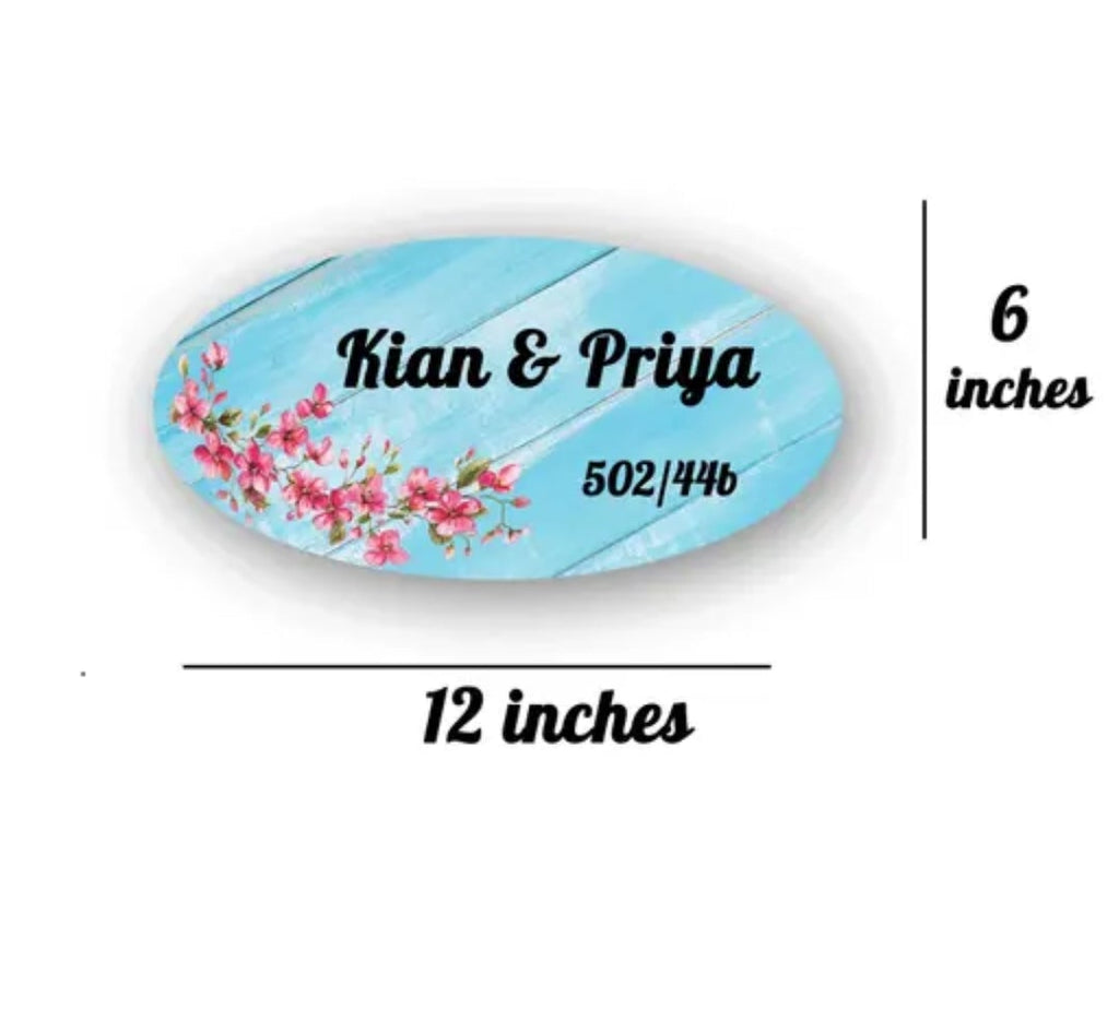 Decor Customized Wooden Couple Name Plate – 12x6 Inch Oval Personalized Door Sign Board