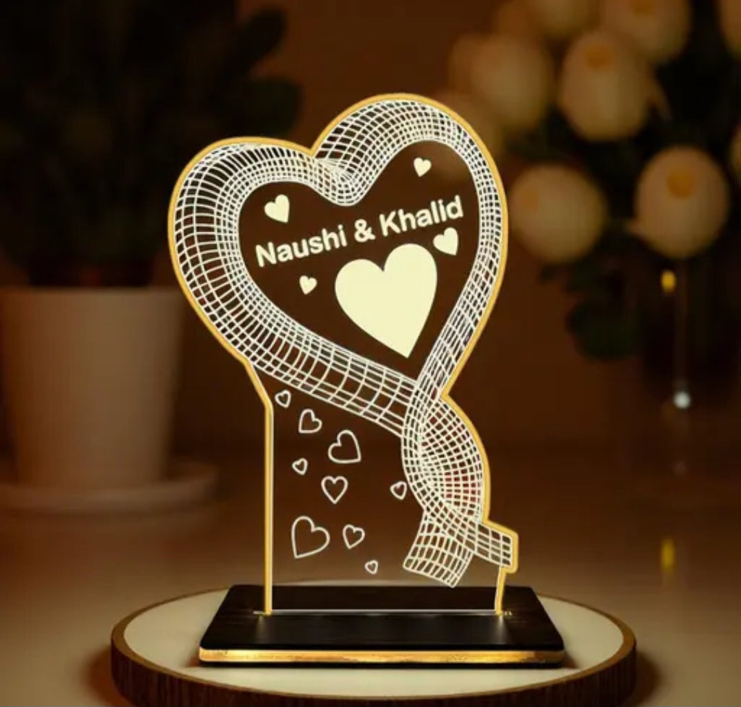 Personalized Heart Shape LED Night Lamp with Name for Couples