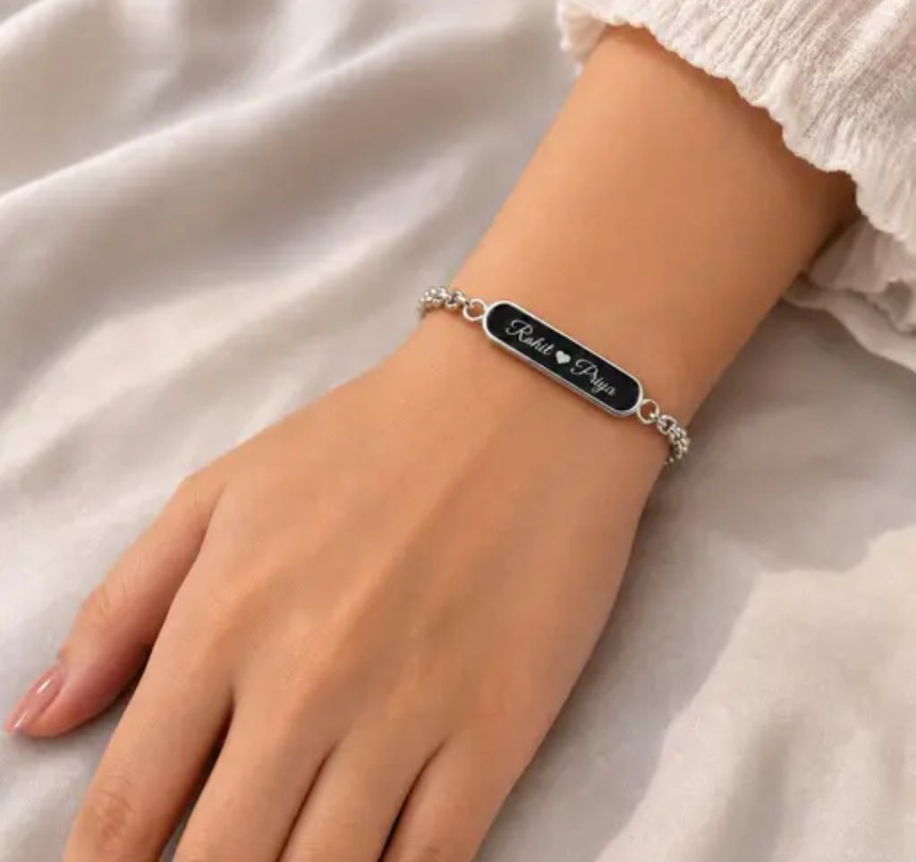 Custom Engraved Silver Name Bracelet