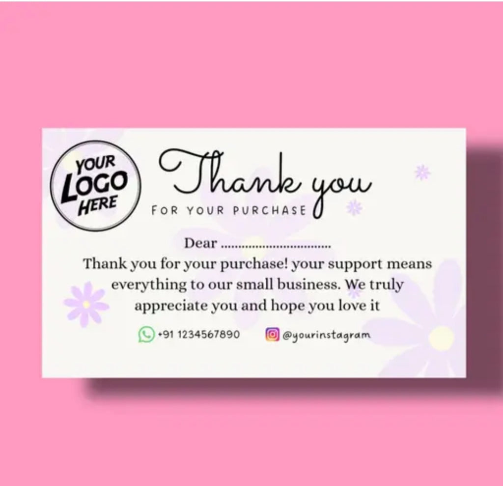 Pack of 100 Thank You Card for Business Printed on 180 gsm High quality paper