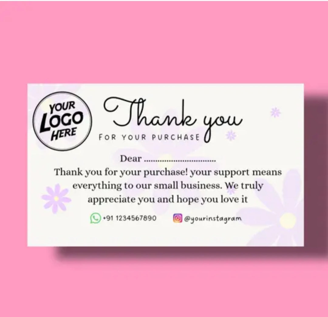 Pack of 100 Thank You Card for Business Printed on 180 gsm High quality paper