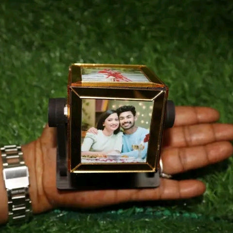 Personalized wooden rotating cube box 4 photos