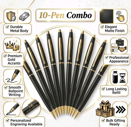 Metal Matte Black Slim Ball pens Custom name engraving Pens 10 pcs For official corporate gifts to employee's