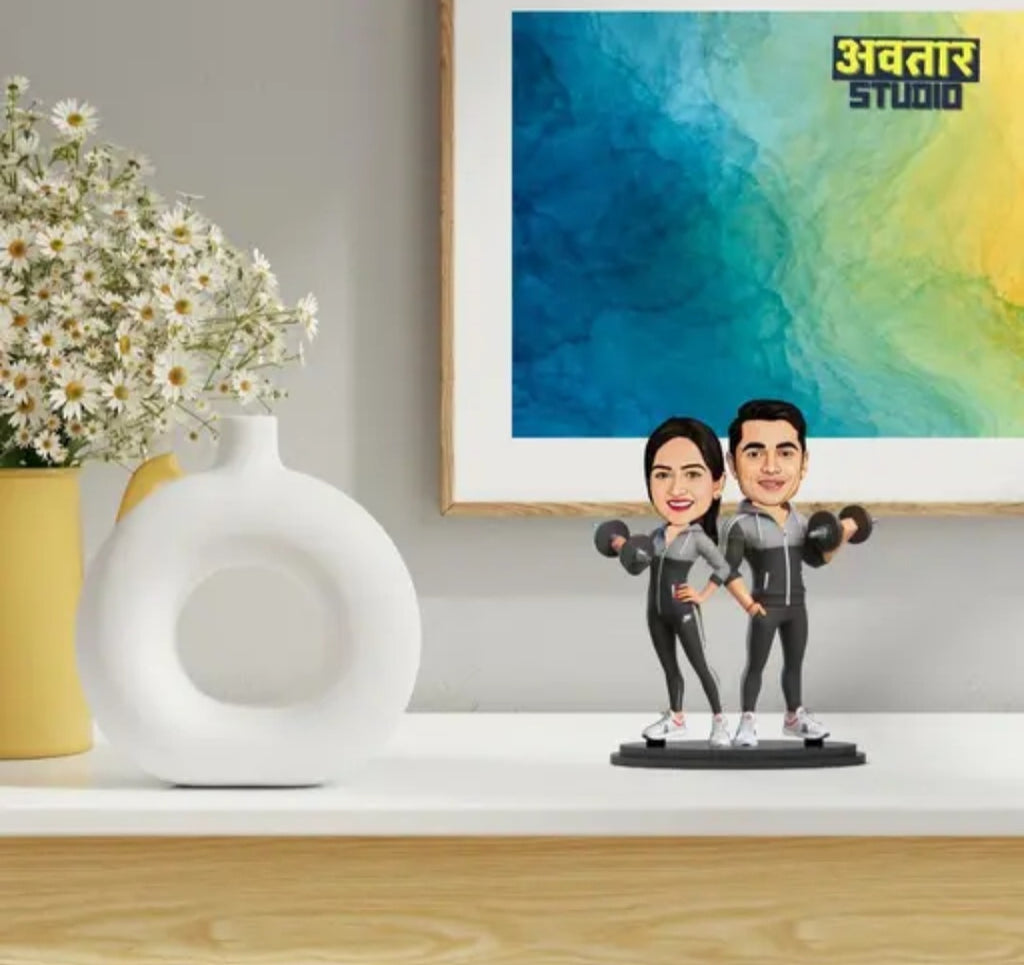 Caricature Photo Frame Unique Design Customized Gift for Friends & Family (Gym Couple)