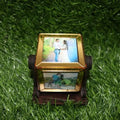 Personalized wooden rotating cube box 4 photos