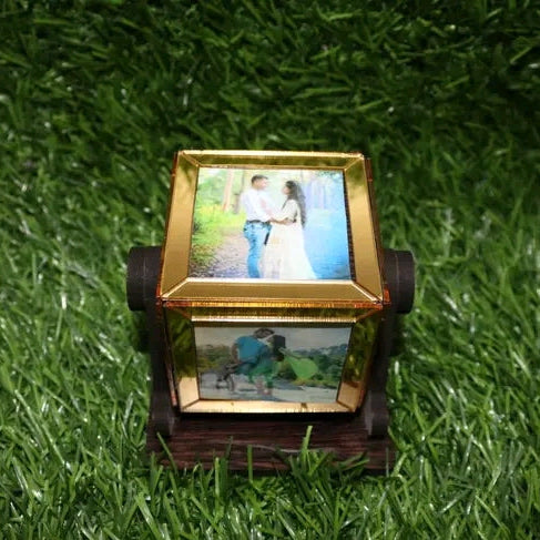 Personalized wooden rotating cube box 4 photos