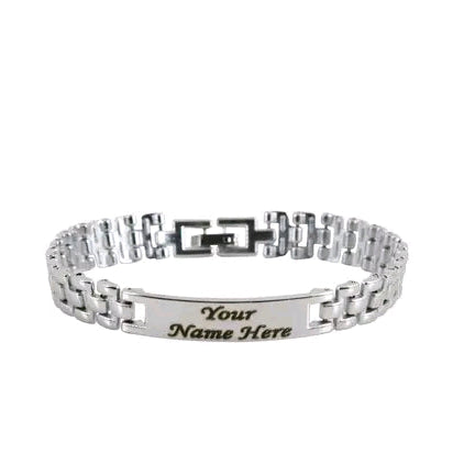 Personalized SILVER-Plated Name Engraved Bracelet for Men & Women