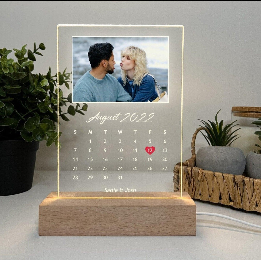 Customised LED Acrylic Calendar with Wooden Base