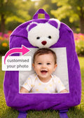 Personalized Kids School Bag with Photo Frame - Purple Teddy