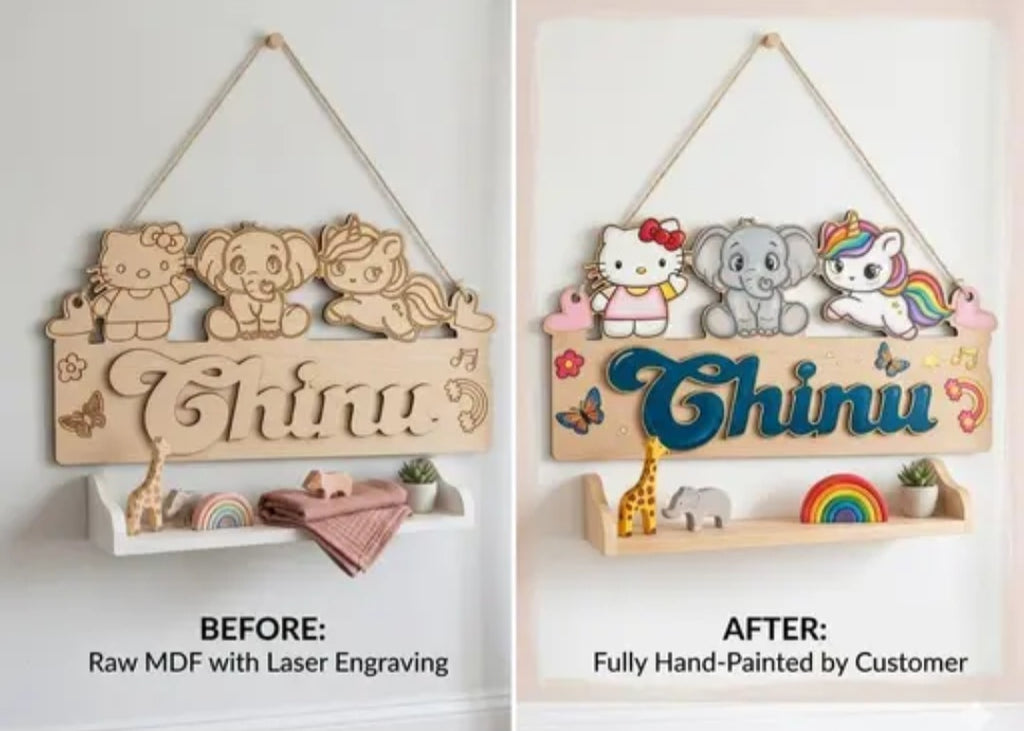 Personalized Cartoon Wooden Name Plaque DIY Paint Kit