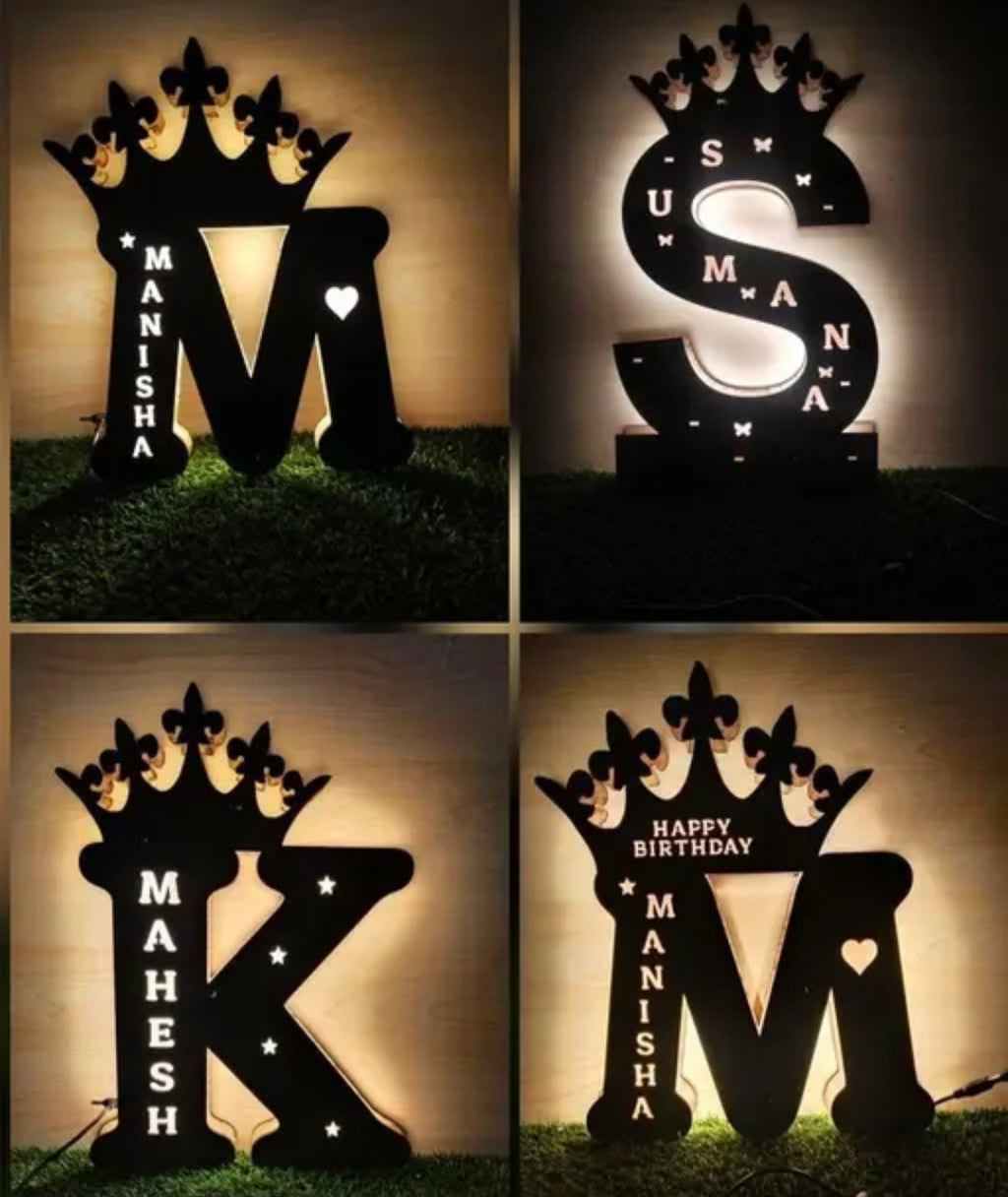 Customizable LED Alphabet Lamp with Crown Design – Personalized Name Wooden Night Light (Any Letter)